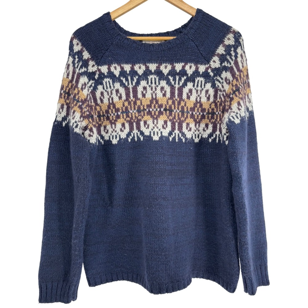 Coldwater Creek Women's‎ Fair Isle Knit Wool Blend Sweater Navy Size M